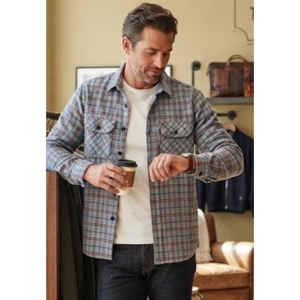 Todd Snyder Soft Flannel Shirt Mens Med Blue Plaid Utility Flap Pocket Outdoor